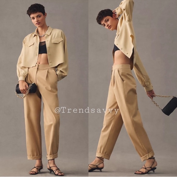 Anthropologie Pants - ANTHROPOLOGIE Pleated Rolled Hem Chinos Trouser Pants Tan Cedar Exquise M XL NWT